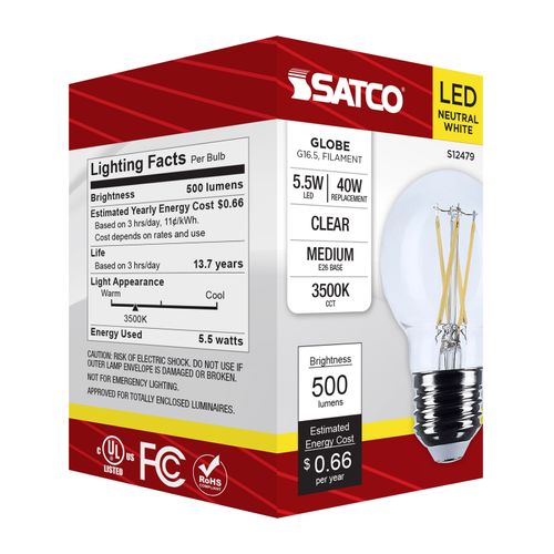 Main product image of 5.5W G16.5 LED, Medium Base, Clear, 3500K CCT, 120V (6 Pack)
