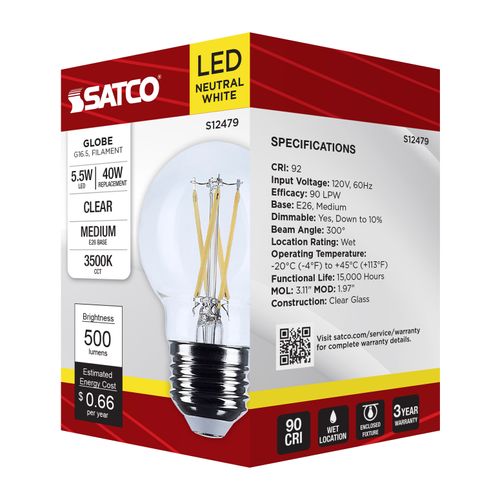 Main product image of 5.5W G16.5 LED, Medium Base, Clear, 3500K CCT, 120V (6 Pack)