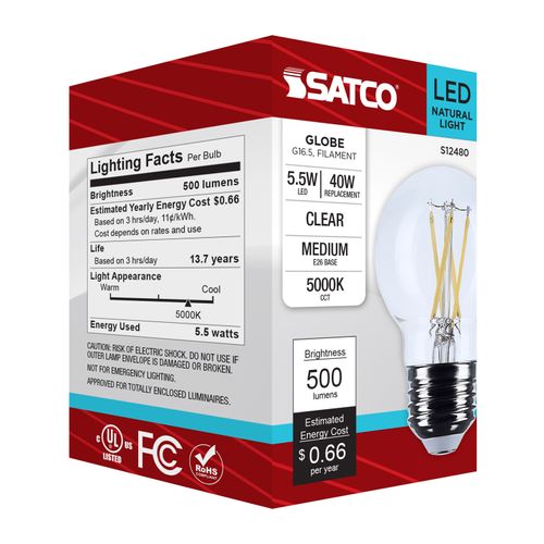 Main product image of 5.5W G16.5 LED, Medium Base, Clear, 5000K CCT, 120V (6 Pack)