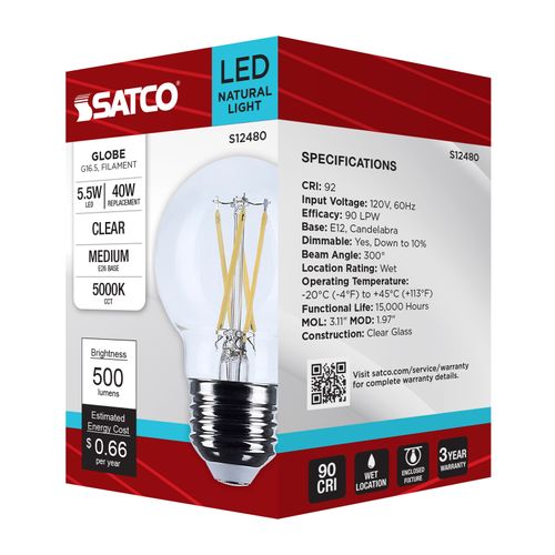 Main product image of 5.5W G16.5 LED, Medium Base, Clear, 5000K CCT, 120V (6 Pack)