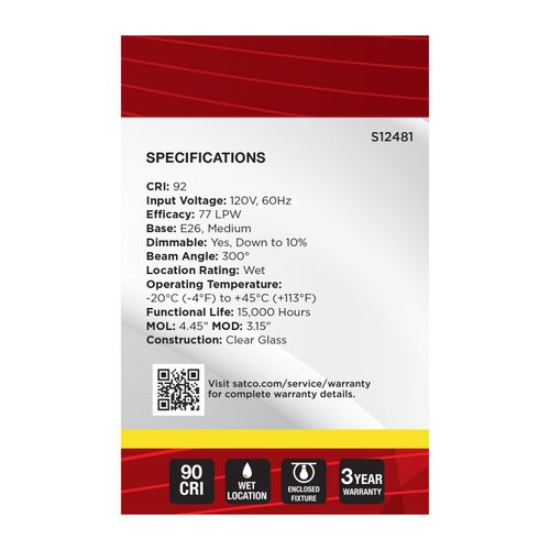 Main product image of 4.5W G25 LED, Medium Base, Clear, 3500K CCT, 120V (6 Pack)