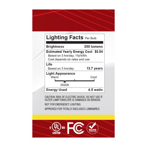 Main product image of 4.5W G25 LED, Medium Base, Clear, 3500K CCT, 120V (6 Pack)