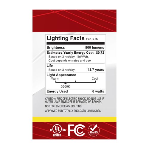 Main product image of 6W G25 LED, Medium Base, Clear, 3500K CCT, 120V (6 Pack)