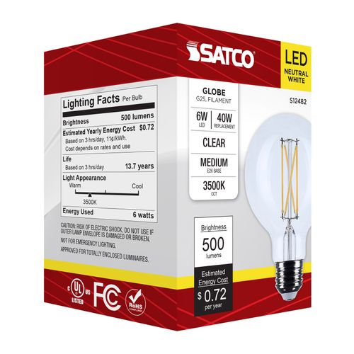 Main product image of 6W G25 LED, Medium Base, Clear, 3500K CCT, 120V (6 Pack)