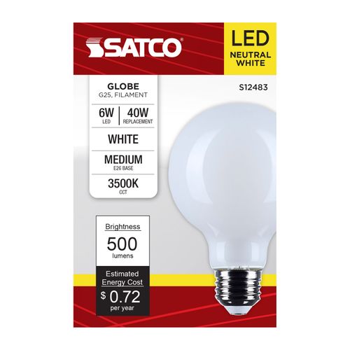Main product image of 6W G25 LED, Medium Base, White Finish, 3500K CCT, 120V (6 Pack)