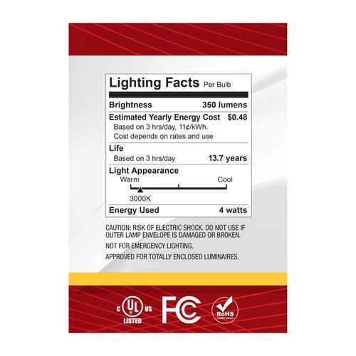 Main product image of 4W G40 LED, Medium Base, Clear, 3000K CCT, 120V (6 Pack)