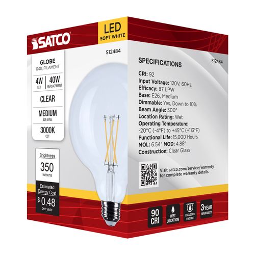 Main product image of 4W G40 LED, Medium Base, Clear, 3000K CCT, 120V (6 Pack)