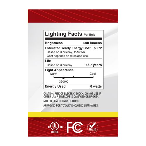 Main product image of 6W G40 LED, Medium Base, Clear, 3500K CCT, 120V (6 Pack)