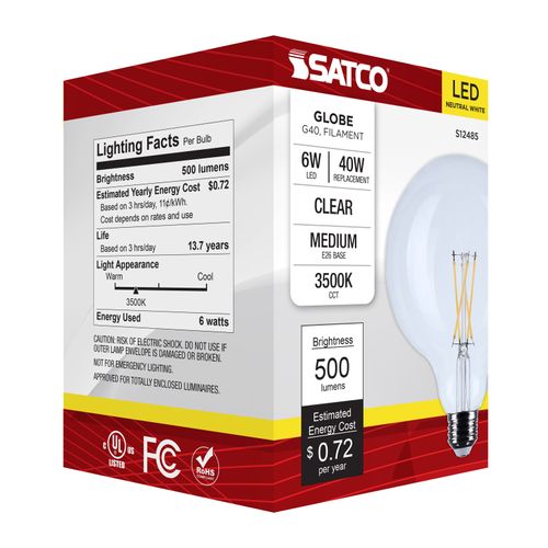 Main product image of 6W G40 LED, Medium Base, Clear, 3500K CCT, 120V (6 Pack)