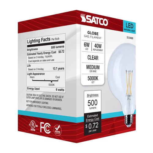 Main product image of 6W G40 LED, Medium Base, Clear, 5000K CCT, 120V (6 Pack)