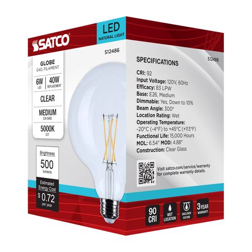 Main product image of 6W G40 LED, Medium Base, Clear, 5000K CCT, 120V (6 Pack)