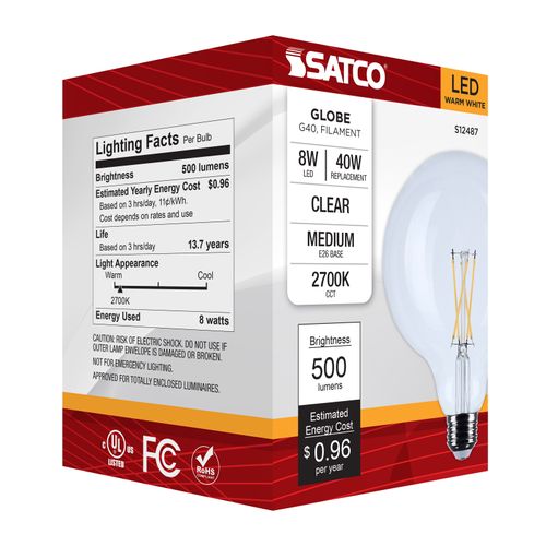 Main product image of 8W G40 LED, Medium Base, Clear, 2700K CCT, 120V (6 Pack)