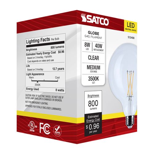 Main product image of 8W G40 LED, Medium Base, Clear, 3500K CCT, 120V (6 Pack)
