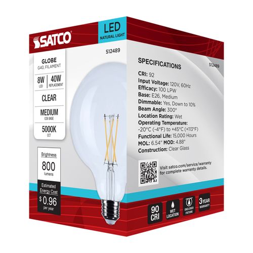 Main product image of 8W G40 LED, Medium Base, Clear, 5000K CCT, 120V (6 Pack)