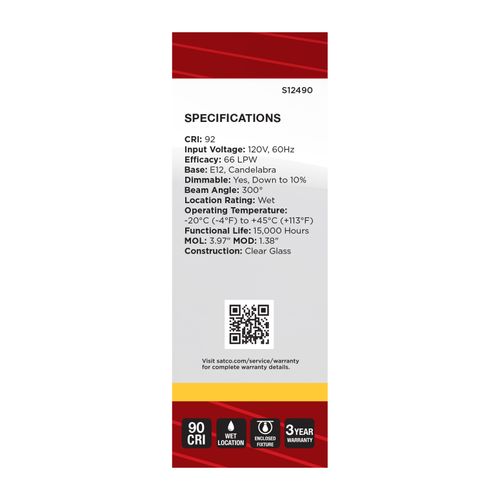 Main product image of 3W B11 LED, Candelabra Base, Clear, 3000K CCT, 120V (6 Pack)