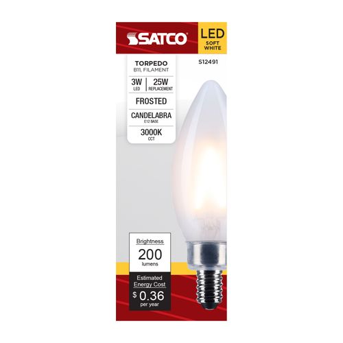Main product image of 3W B11 LED, Candelabra Base, Frost Finish, 3000K CCT, 120V (6 Pack)