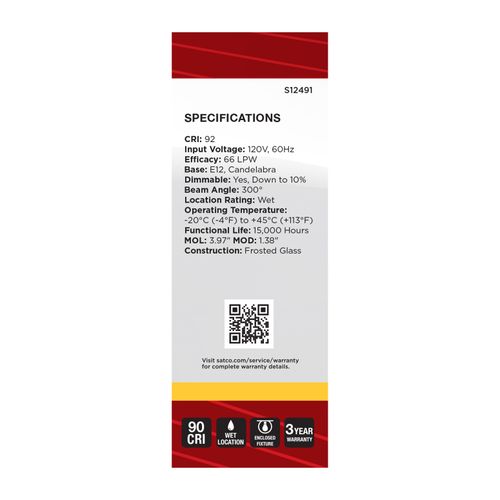 Main product image of 3W B11 LED, Candelabra Base, Frost Finish, 3000K CCT, 120V (6 Pack)