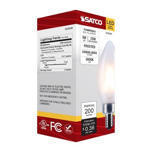 Main product image of 3W B11 LED, Candelabra Base, Frost Finish, 3000K CCT, 120V (6 Pack)