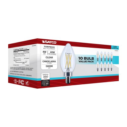 Main product image of 4W B11 LED, Candelabra Base, Clear, 5000K CCT, 120V, 10-pk