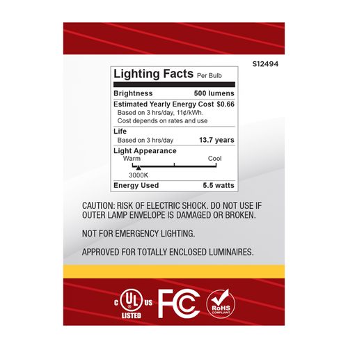 Main product image of 5.5W B11 LED, Candelabra Base, Clear, 3000K CCT, 120V, 10-pk