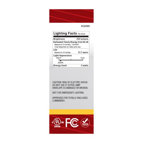 Main product image of 3W B11 LED, Medium Base, Clear, 3000K CCT, 120V (6 Pack)
