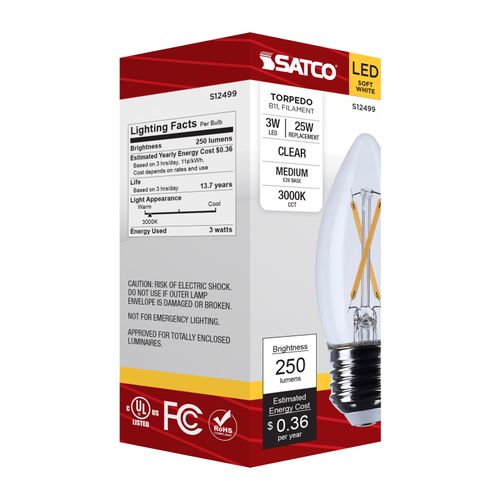 Main product image of 3W B11 LED, Medium Base, Clear, 3000K CCT, 120V (6 Pack)