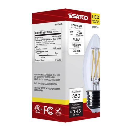 Main product image of 4W B11 LED, Medium Base, Clear, 3500K CCT, 120V (6 Pack)