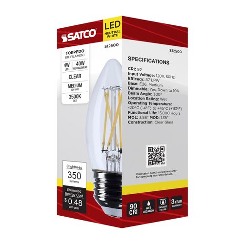 Main product image of 4W B11 LED, Medium Base, Clear, 3500K CCT, 120V (6 Pack)