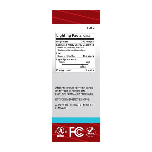 Main product image of 4W B11 LED, Medium Base, Clear, 5000K CCT, 120V (6 Pack)