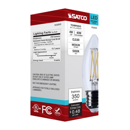Main product image of 4W B11 LED, Medium Base, Clear, 5000K CCT, 120V (6 Pack)