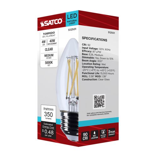 Main product image of 4W B11 LED, Medium Base, Clear, 5000K CCT, 120V (6 Pack)