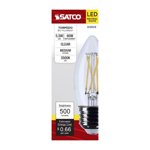 Main product image of 5.5W B11 LED, Medium Base, Clear, 3500K CCT, 120V (6 Pack)