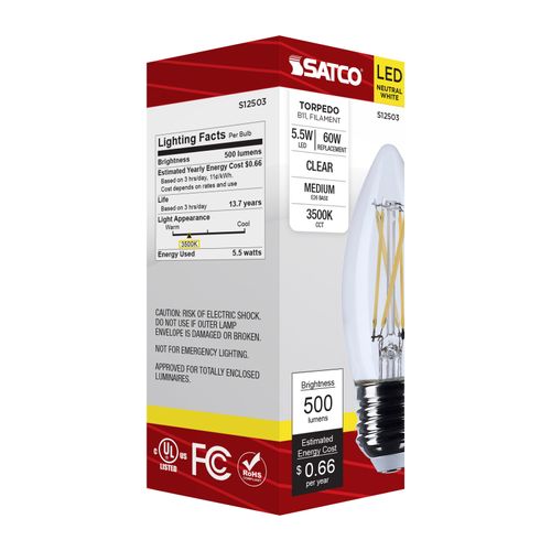 Main product image of 5.5W B11 LED, Medium Base, Clear, 3500K CCT, 120V (6 Pack)