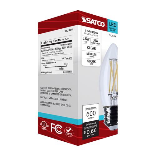 Main product image of 5.5W B11 LED, Medium Base, Clear, 5000K CCT, 120V (6 Pack)