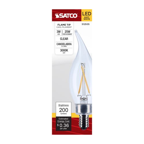 Main product image of 3W CA10 LED, Candelabra Base, Clear, 3000K CCT, 120V (6 Pack)