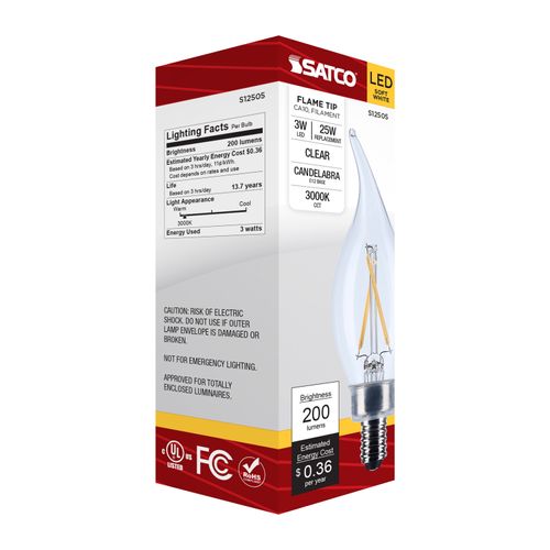 Main product image of 3W CA10 LED, Candelabra Base, Clear, 3000K CCT, 120V (6 Pack)