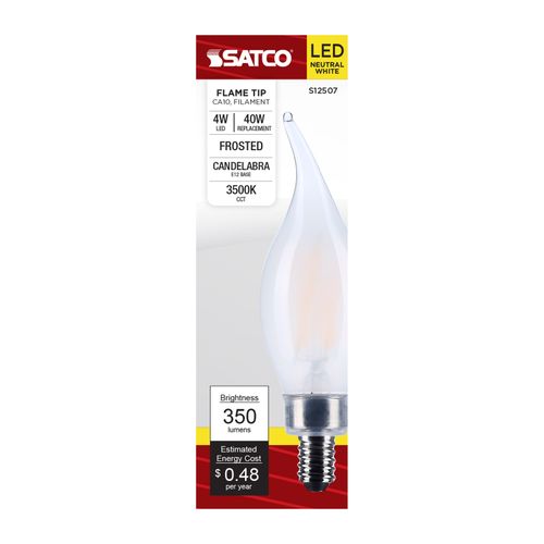 Main product image of 4W CA10 LED, Candelabra Base, Frost Finish, 3500K CCT, 120V (6 Pack)