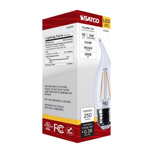 Main product image of 3W CA10 LED, Medium Base, Clear, 3000K CCT, 120V (6 Pack)