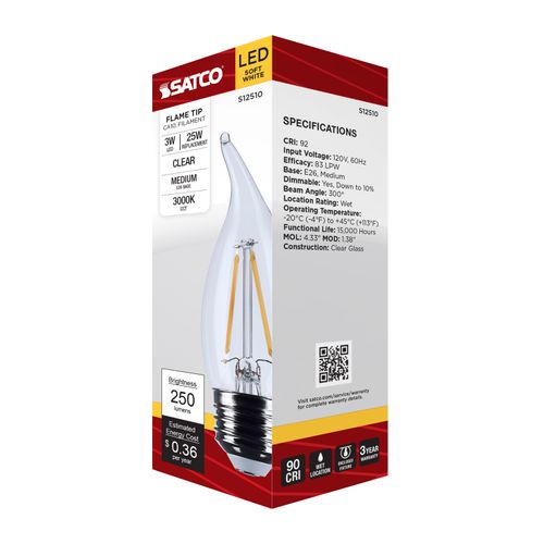 Main product image of 3W CA10 LED, Medium Base, Clear, 3000K CCT, 120V (6 Pack)
