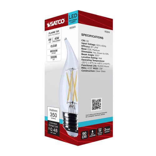 Main product image of 4W CA10 LED, Medium Base, Clear, 5000K CCT, 120V (6 Pack)