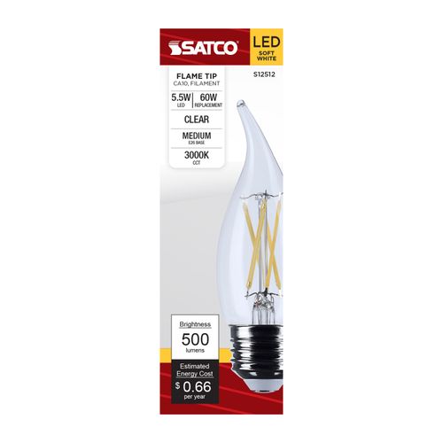 Main product image of 5.5W CA10 LED, Medium Base, Clear, 3000K CCT, 120V (6 Pack)