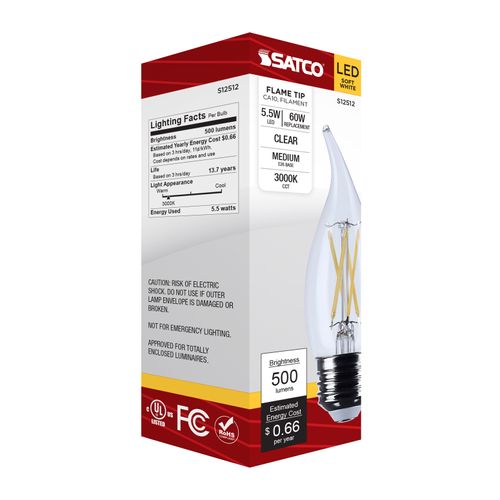 Main product image of 5.5W CA10 LED, Medium Base, Clear, 3000K CCT, 120V (6 Pack)