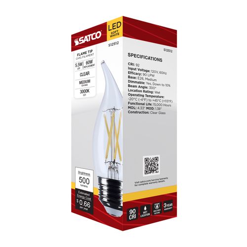 Main product image of 5.5W CA10 LED, Medium Base, Clear, 3000K CCT, 120V (6 Pack)