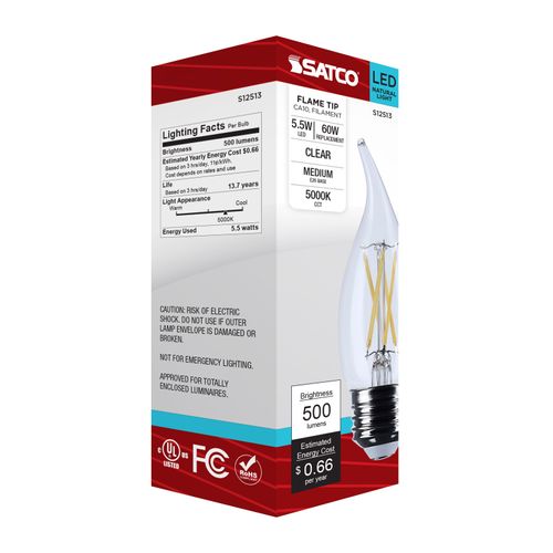 Main product image of 5.5W CA10 LED, Medium Base, Clear, 5000K CCT, 120V (6 Pack)