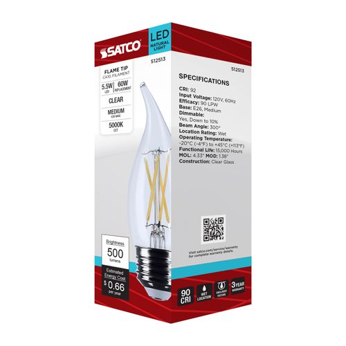 Main product image of 5.5W CA10 LED, Medium Base, Clear, 5000K CCT, 120V (6 Pack)