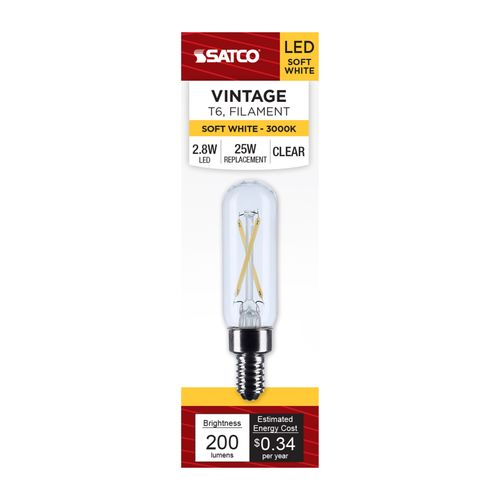 Main product image of 2.8W T6 LED, Candelabra Base, Clear, 3000K CCT, 120V (6 Pack)