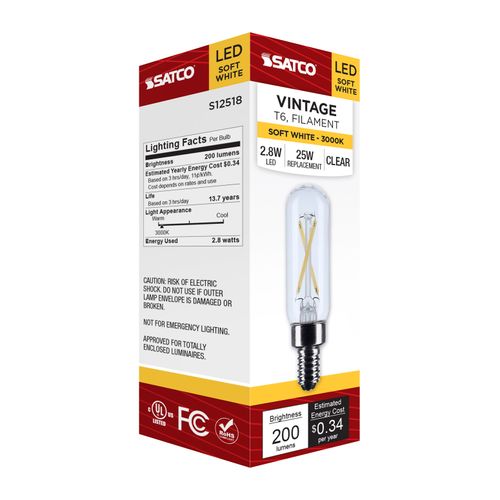 Main product image of 2.8W T6 LED, Candelabra Base, Clear, 3000K CCT, 120V (6 Pack)
