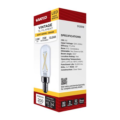 Main product image of 2.8W T6 LED, Candelabra Base, Clear, 3000K CCT, 120V (6 Pack)
