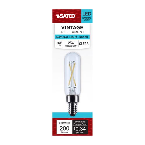 Main product image of 2.8W T6 LED, Candelabra Base, Clear, 5000K CCT, 120V (6 Pack)