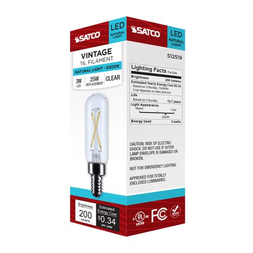Main product image of 2.8W T6 LED, Candelabra Base, Clear, 5000K CCT, 120V (6 Pack)